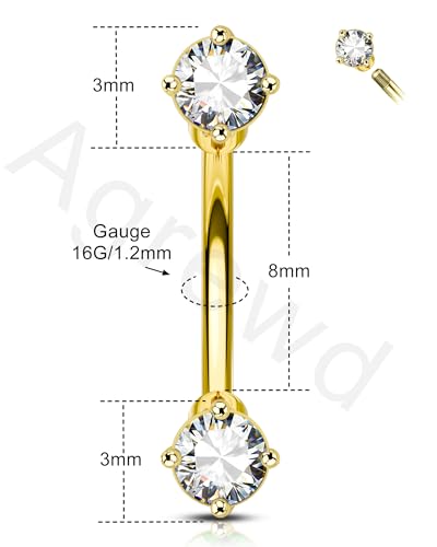 Minimalist Rook Earrings 16G Rook Jewelry Stainless Steel Eyebrow Piercing Jewelry 6/8MM Lobe Earrings - color: YG-8MM
