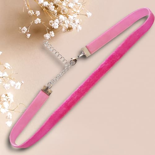 Chic Crystals Velvet Choker - color: Pink