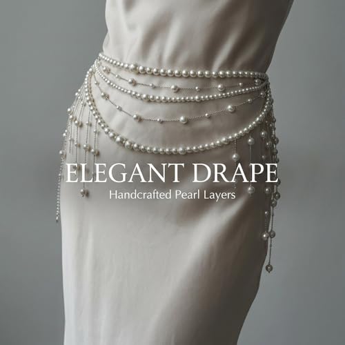 Multi Layered Pearl Waist Chain Belt Elegant White Pearl Belly Chain with Tassel Pendant Stylish Belt Hip Body Chain for Festival Rave Party Wedding Bridal Dress Sweater Jeans Decor Accessories