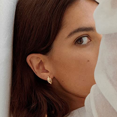 Cubic Zirconia Huggie Earrings 14k Gold Plated Tiny Earrings Small Huggie Hoop Earrings Simple Lightweight Hoops Gift for Women - color: 3Vertical drilling