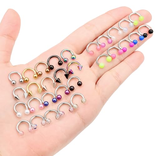 20/18/16/14G Horseshoe Septum Nose Lip Rings Smile Piercings 6/8/10/12/14/16mm Cartilage Helix Daith Earrings Surgical Steel Jewelry for Women Men - size: 14g*5/16in(8mm)
