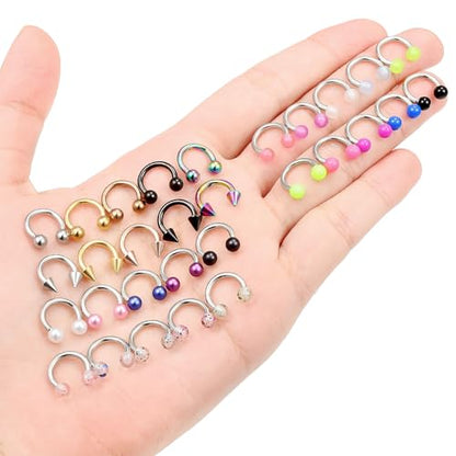 20/18/16/14G Horseshoe Septum Nose Lip Rings Smile Piercings 6/8/10/12/14/16mm Cartilage Helix Daith Earrings Surgical Steel Jewelry for Women Men - size: 14g*5/16in(8mm)