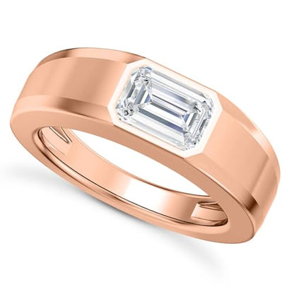 1CT - 3CT Gemstone Signet Pinky Ring - Emerald Cut Gem Pinky Ring White Yellow Rose 10K 14K 18K Gold Sterling Silver Mens Gem Signet Rings for Anniversary Fathers Day - style: Moissanite