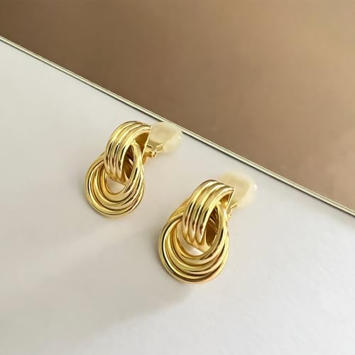 14K Gold-plated Clip On Earrings for Women Knot Link Trendy Small Dainty Non Pierced Earring Hoops Drop Dangle Earrings Lightweight Jewelry - color: A-Gold