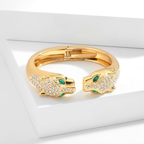 WOWORAMA Gold Statement Bracelets for Women Vintage CZ Panther Leopard Cuff Bracelet Chunky Animal Bangle Bracelets