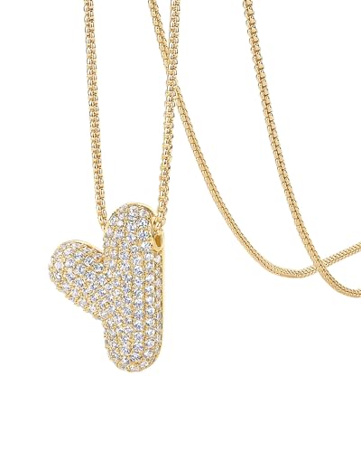 PAVOI 14K Gold Plated Cubic Zirconia Bubble Letter Initial Necklaces for Women | Gold Balloon Necklace Letter | Chunky Pendant Necklaces - style: -Y