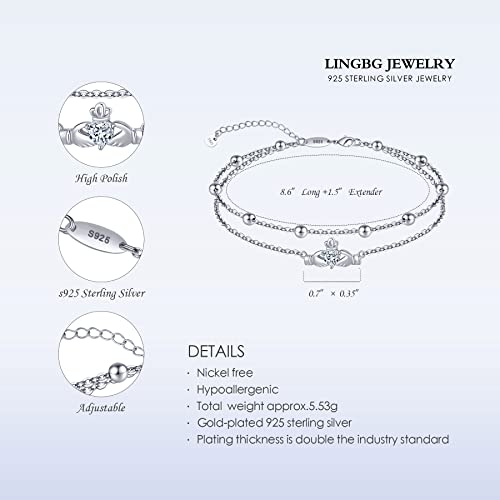 Anklet for Women S925 Sterling Silver Adjustable Foot Charm Ankle Bracelet Anklets Jewelry 9.5-10.5 Inches - color: 9# Claddagh Anklet