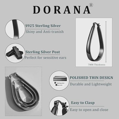 Sterling Silver Hoop Earrings for Women Large Oval Hoop Earrings Lightweight Big Gold Hoops Earrings Hypoallergenic 14K Gold Plated Hoops Earrings Non Tarnish Jewelry Gifts 20/30/40mm - color: Black-30*50mm