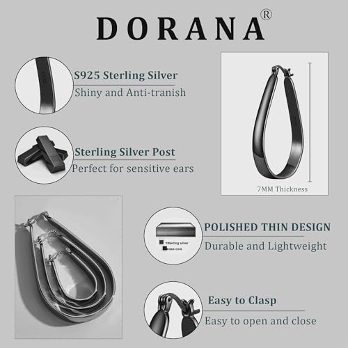 Sterling Silver Hoop Earrings for Women Large Oval Hoop Earrings Lightweight Big Gold Hoops Earrings Hypoallergenic 14K Gold Plated Hoops Earrings Non Tarnish Jewelry Gifts 20/30/40mm - color: Black-40*65mm