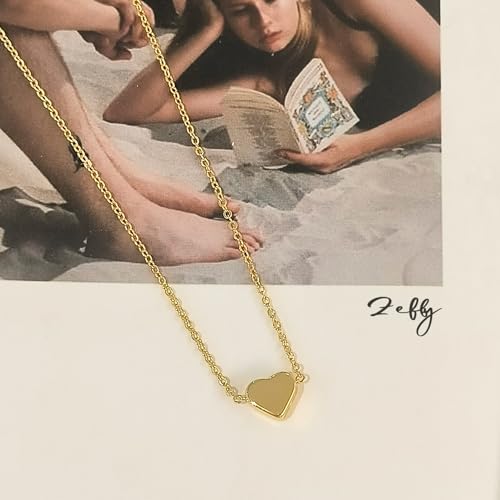 Zeffy Dainty Gold Heart Necklace for Women Trendy 14K Gold/Silver Plate Cute Heart Pendant Choker Necklaces Gold Love Heart Chain Necklace for Women Dainty Gold Jewelry Gifts for Women - style: Tiny Heart Necklace-Gold