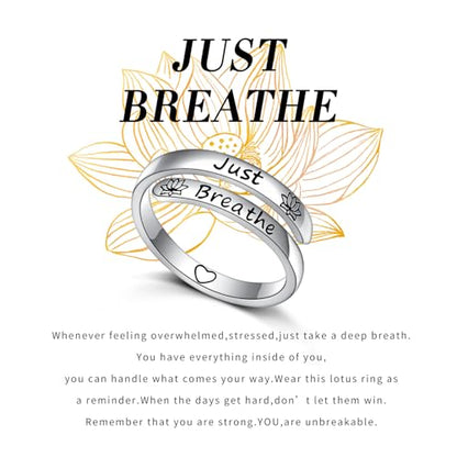 Ladytree Adjustable Inspirational Rings 925 Sterling Silver Stacking Wrap Spiral Twist Statement Band Encouragement Birthday Gift for Women Men - style: just breathe