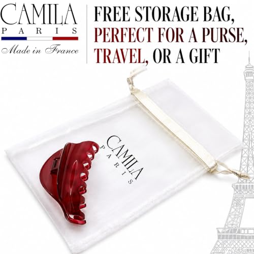 Camila Paris CP2529 French Hair Clips for Women, 3.75" Red Large Claw Clip Strong Hold All Day, Girl Large Claw Clips for Thick Hair, No Damage No Slip Flat Clip for Women. Made in France - color: Red