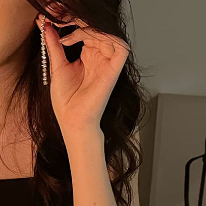 HERIER Rhinestone Earrings Dangling for Women Chandelier Statement Tassel Earrings Girls Silver Sparkly Drop Cubic Zirconia Crystal Earrings Long Dangle Costume Jewelry - color: Silver-Linear Tassel