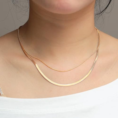 14K Gold Plated Paper Clip Chain Link Necklace Satellite Chain Necklace for Women - color: Thin gold chain