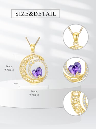 Midari 18K Yellow Gold Sun Moon Star Pendant Rose Flower Necklaces I Love You Forever Sun Moon Jewelry Gift for Mother Women - color: 02-Feb-Amethyst, style: Moon&Star
