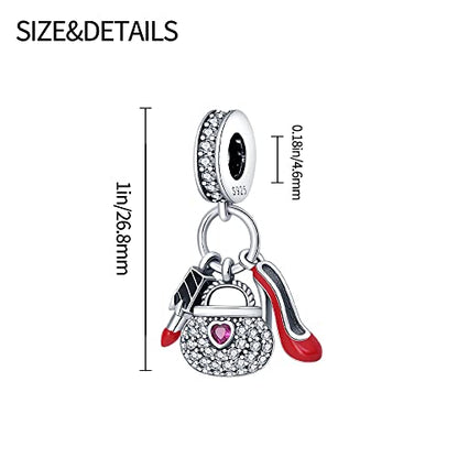 KUNSIR Charms Beads fits Pandora Charm bracelets for Woman 925 Sterling Silver Dangle Pendant Bead Jewelry Beads Gifts Happy Birthday Charms for Women Bracelet&Necklace - style: Charm High Heels, Handbag, Lipstick