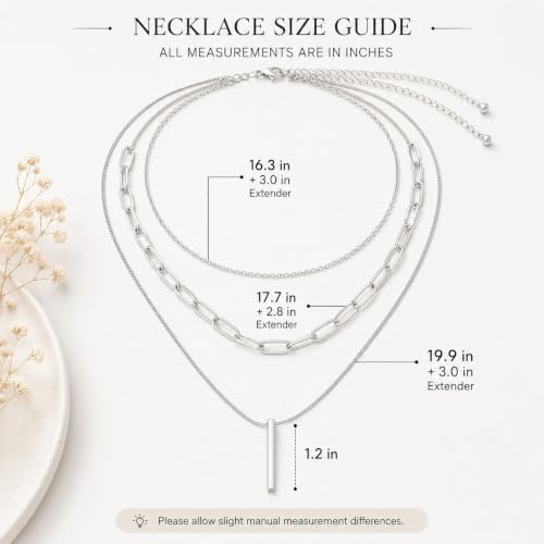 Gold Neklace Stack Dainty Gold Herringbone Necklace for Women Layered Paperclip Chain Necklaces Rhinestone Drop Simple Jewelry Gifts for Women - color: B4：3pcs-silver