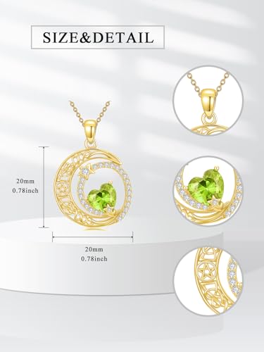 Midari 18K Yellow Gold Sun Moon Star Pendant Rose Flower Necklaces I Love You Forever Sun Moon Jewelry Gift for Mother Women - color: 08-Aug-Peridot, style: Moon&Star