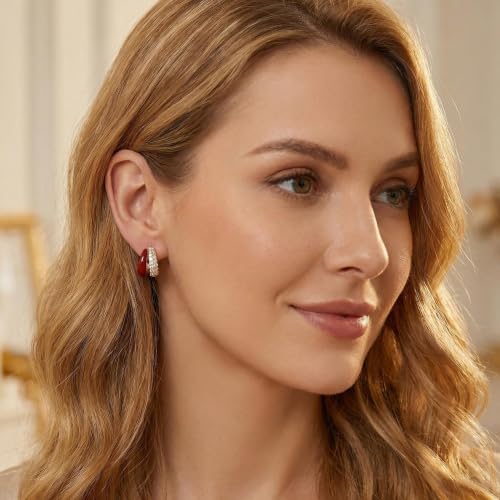 Sonateomber Gold Chunky Crystal Hoop Earrings for Women, Trendy Statement Sparkly CZ Rhinestone Thick Open Hoops Earings Hypoallergenic Wedding Prom Everyday Accessories Fashion Jewelry Gift - color: Double CZ Red