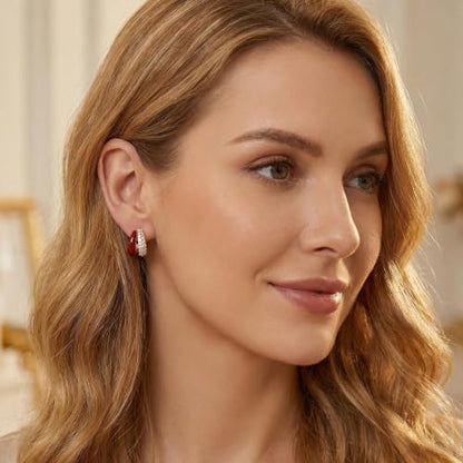 Sonateomber Gold Chunky Crystal Hoop Earrings for Women, Trendy Statement Sparkly CZ Rhinestone Thick Open Hoops Earings Hypoallergenic Wedding Prom Everyday Accessories Fashion Jewelry Gift - color: Double CZ Red