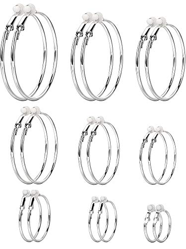 Sumind Clip on Hoop Earrings Hoop Gold Earrings Non Piercing Earrings Set for Women - color: Silver
