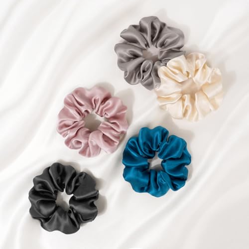 Zenssia Silk Scrunchies for Hair, Mulberry Silk Hair Ties for Women and Girls, No Damage Elastic Ponytail Holders（Black, 3 Pack） - color: Black*3