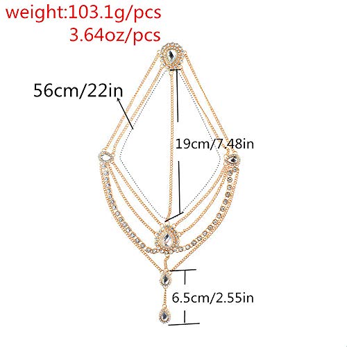 DoubleNine Bohemian Head Chain Bridal Wedding Headpiece Rhinestone Teardrop Headband Crystal Hair Accessories Headpiece Goddess Head Dress for Women (gold) - color: gold