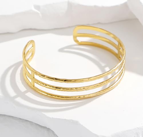 Multi-Layer Cuff Bracelet for Women Cross Wire Bracelets Open Wide Cuff Gold Bangle Bracelet - color: Gold 44