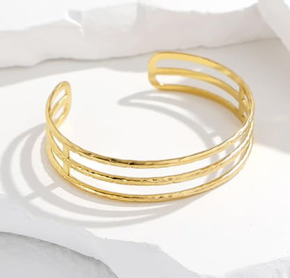 Multi-Layer Cuff Bracelet for Women Cross Wire Bracelets Open Wide Cuff Gold Bangle Bracelet - color: Gold 44