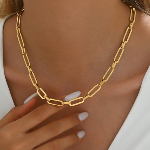 Gold Cross Women's Necklace 18K Gold Plated Stainless Steel Handmade Pearl Necklace Gold Paperclip Necklace, Fashion Jewelry Gifts - style: 2.5"