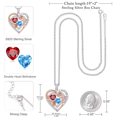 Iefil Birthstone Necklace for Women - Sterling Silver Birthstone Necklace, Anniversary Birthday Gifts for Wife Girlfriend Mom - color: 01-03-Jan-Mar Birthstone