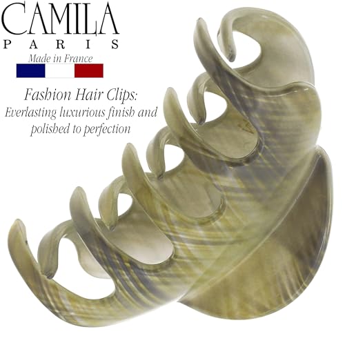Camila Paris CP3217 French Hair Clips for Women, 3.5" Large Claw Clip Strong Hold All Day, Girl Large Claw Clips for Thick Hair, No Damage No Slip Flat Clip for Women. Made in France - color: Gray