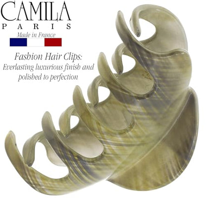 Camila Paris CP3217 French Hair Clips for Women, 3.5" Large Claw Clip Strong Hold All Day, Girl Large Claw Clips for Thick Hair, No Damage No Slip Flat Clip for Women. Made in France - color: Gray