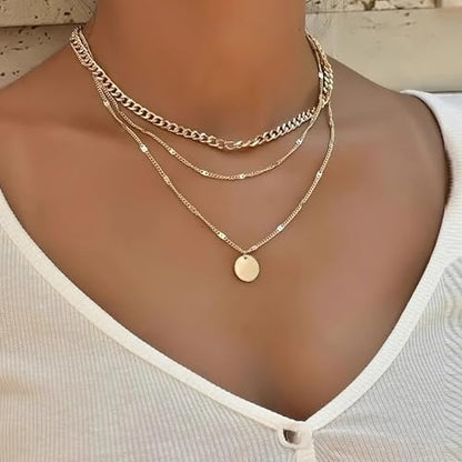 Gold Plated Layered Necklaces for Women Charm Disc Cuban Link Snake Chain Paperclip Layering Vintage Twisted Rope Adjustable Chain Trendy Jewelry Gifts for Women 16/18/20 Inches
