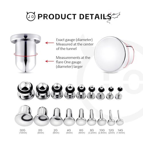 9 Pairs Ear Stretching Kit Stainless Steel Ear Plugs Ear Gauges Ear Expanders Set Flat Back Earring Stretching O-Shaped Rings Body Piercing Jewelry for Men Women 14G-00G - color: Silver