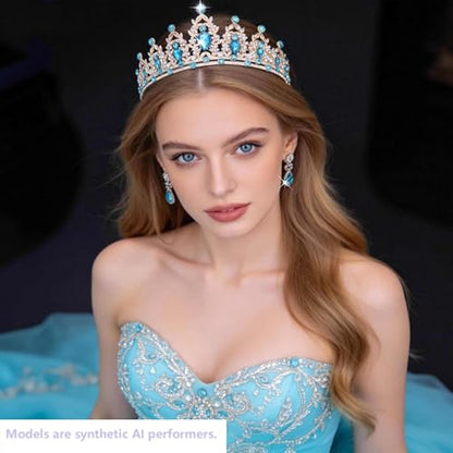 Kamirola - Queen Crown and Tiaras Princess Crown for Women Crystal Headbands for Bridal, Princess for Wedding and Party - color: Gold& LT Blue