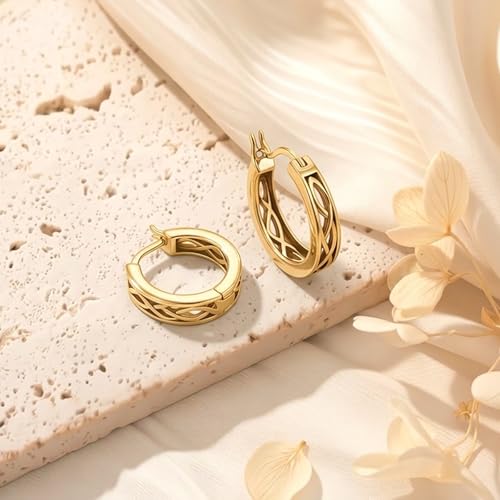 14K Gold Earrings for Women Gold Filigree/Celtic Huggie Earrings Jewelry Easter Mothers Day Gifts for Mom Girlfriend - style: Celtic-B