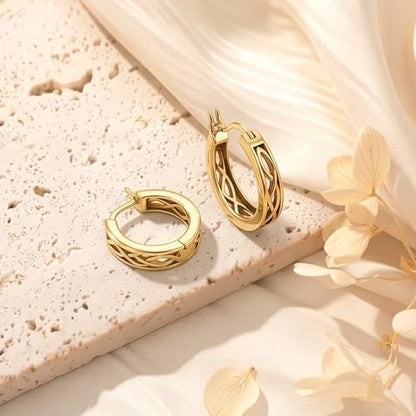 14K Gold Earrings for Women Gold Filigree/Celtic Huggie Earrings Jewelry Easter Mothers Day Gifts for Mom Girlfriend - style: Celtic-B
