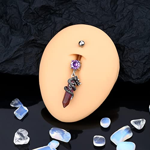 Halloween Belly Button Ring 14G Dragon Dangle Belly Ring Burn Silver Navel Piercing Jewelry Purple Belly Button Piercing - color: Purple