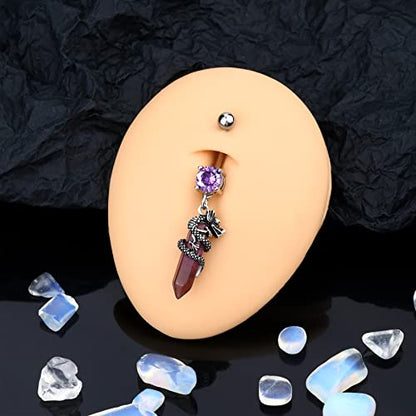 Halloween Belly Button Ring 14G Dragon Dangle Belly Ring Burn Silver Navel Piercing Jewelry Purple Belly Button Piercing - color: Purple