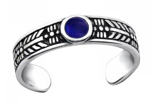 925 Sterling Silver Adjustable Toe Ring, Imitation-Blue-Sodalite-Stone, Tiny Boho Summer Beach Jewelry (Adjustable)