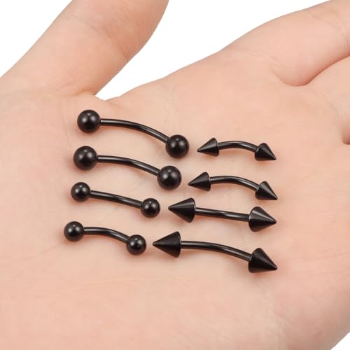 Lcolyoli 14G Snake Eyes Piercing Jewelry Tongue Curved Barbell Surgical Steel Small Belly Button Ring Eyebrow Piercing Jewelry Vertical Labret Lip Jewelry for Women Men Bar Length 8mm 10mm 12mm 14mm - color: black,14g