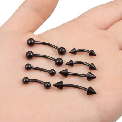 Lcolyoli 14G Snake Eyes Piercing Jewelry Tongue Curved Barbell Surgical Steel Small Belly Button Ring Eyebrow Piercing Jewelry Vertical Labret Lip Jewelry for Women Men Bar Length 8mm 10mm 12mm 14mm - color: black,14g