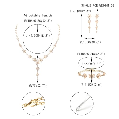 EVER FAITH Crystal Flower Wedding Prom Jewelry Set for Bride Bridesmaid | Rhinestone Costume Party Y-Shaped Necklace Dangle Earrings Bracelet, for Women - color: Champagne Gold-Tone