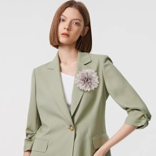 12cm Holiday Handmade Fabric Flower Brooch Pin for Women Girls Fashion Gold Thread Stripes Peony Brooches Lapel Hair Pins Dainty Anniversary Wedding Festival Dress Accessories Gift - color: Beige