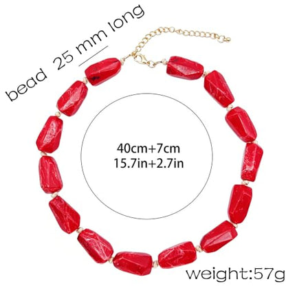 Red Beaded Necklace for Women Chunky Beaded Necklace Adjustable Acrylic Bead Choker Necklaces Big Statement Necklaces Jewelry Accessories - color: 25MMLongBead