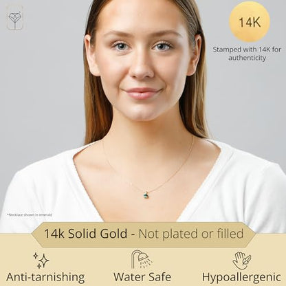 MAX + STONE 14k White or Yellow Gold Gemstone Round Pendant Necklace for Women 6mm Solitaire Birthstone with 18 Inch Cable Chain - color: Created White Sapphire