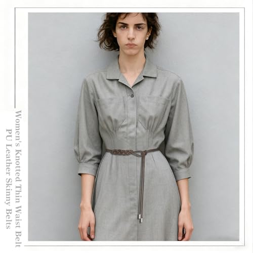 Women's Knotted Thin Waist Belt PU Leather Skinny Belts for Dresses Pants - color: Plaited Hair-coffee