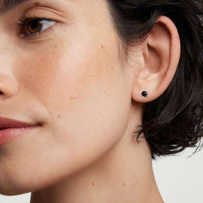 CHIC & ARTSY 925 Sterling Silver Half Hoop Earrings for Women, Dainty Huggie Hoops with Synthetic Opal, Moonstone, CZ & Gemstones, Lightweight Comfort Fit Everyday Elegant Jewelry - color: Synthetic Black Onyx /Silver