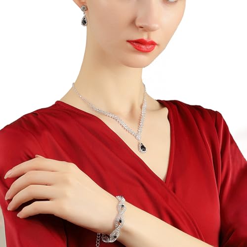 YYW 4 Pieces Women Evening Handbags Clutch Purse Bag with Rhinestone Crystal Jewelry Set for Wedding Party - color: black
